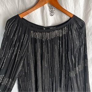 Love Sam Beaded Black Shirt Women Large L Long Sleeve Embellished Party Blouse